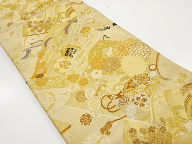 JAPANESE KIMONO / ANTIQUE NAGOYA OBI / WOVEN DRUM & FLOWER